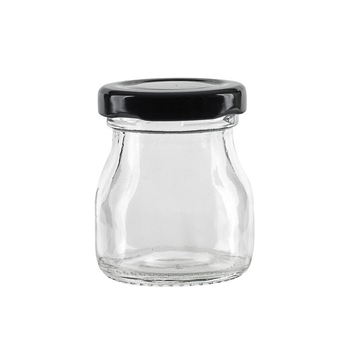 Vasetto per budino in vetro con tappo in ferro nero - 50 ml - Ø 4,5 cm - H 5,8 cm - 240 unità