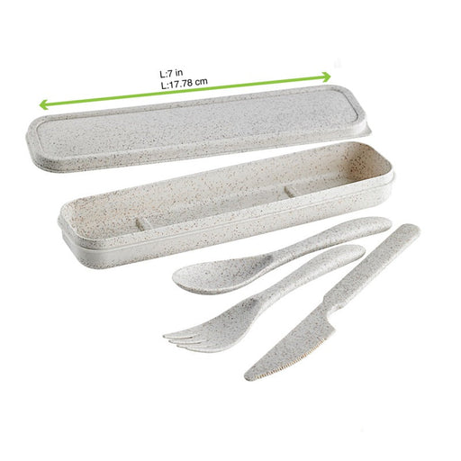 Kit posate Huskly in scatola riutilizzabile in composito beige: coltello forchetta cucchiaio - 48 unità - dimensions