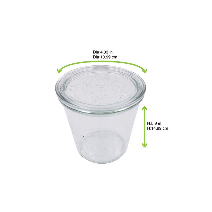 Vasetto in vetro "Weck" con coperchio in vetro - 850 ml - Ø 11 cm - H 15 cm - 6 unità - dimensions