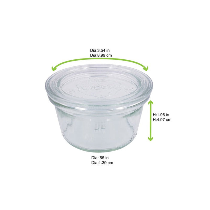 Vasetto in vetro "Weck" con coperchio in vetro - 165 ml - Ø 9 cm - H 5 cm - 12 unità - dimensions