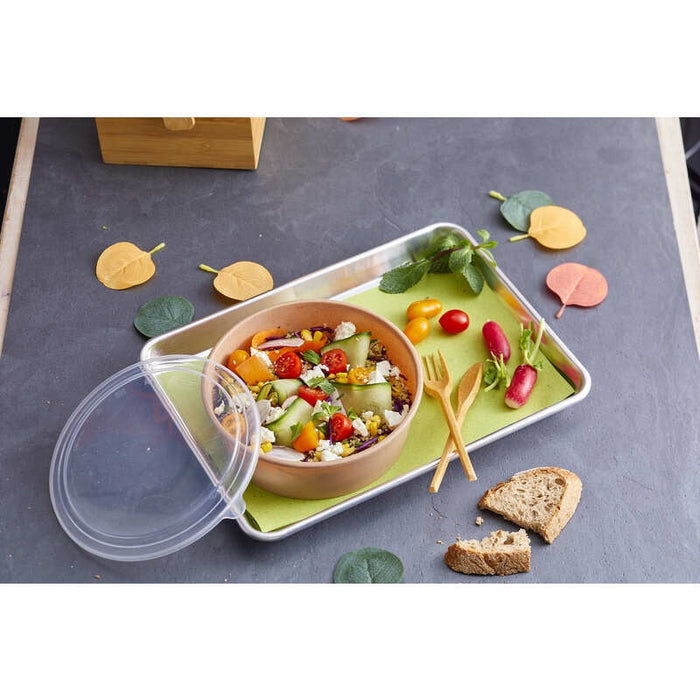 Combo insalatiera in kraft e coperchio trasparente riutilizzabile - Ø 18,5 cm - H 6,8 cm - 10 unità