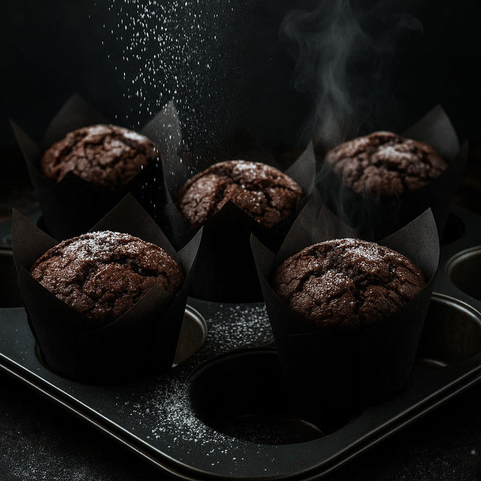 Pirottino da forno tulipano in carta nera antigrasso - Ø base 4,5 cm - H 8 cm - 1200 unità