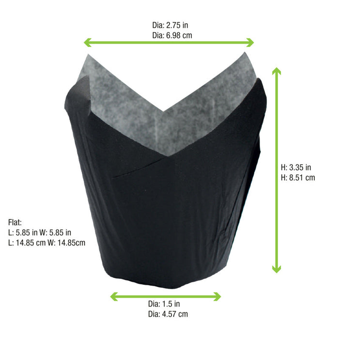 Pirottino da forno tulipano in carta nera antigrasso - Ø base 4,5 cm - H 8 cm - 1200 unità
