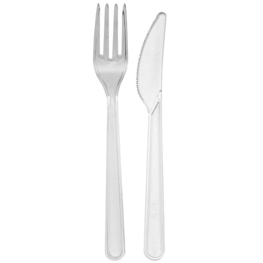 Kit posate in plastica PS trasparente «Lux» 2 in 1: coltello e forchetta - 18 cm - 250 unità