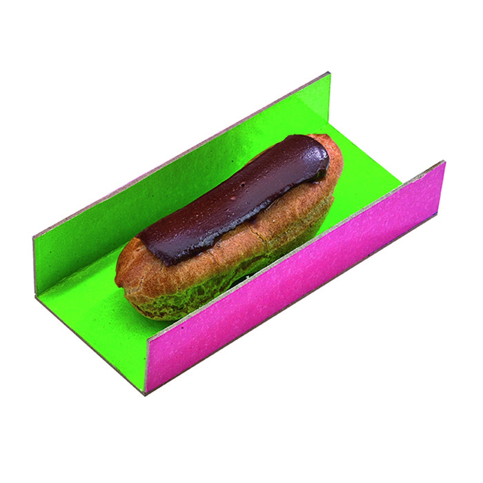 Inserto per éclair in cartone piegato double face, interno anice ed esterno fucsia - 10 cm x 4,5 cm - 200 unità