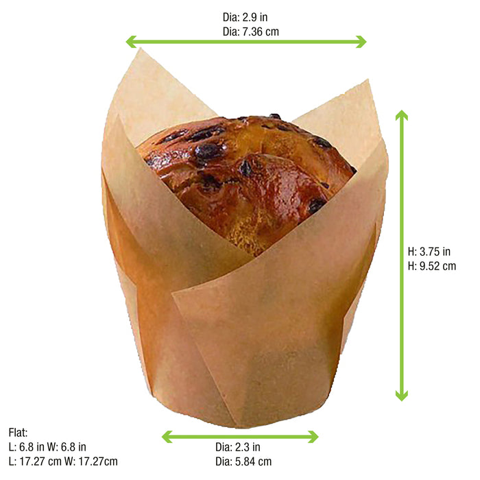 Pirottino da forno tulipano "Krafty" in carta marrone siliconata - Ø base 6 cm - H 10 cm - 288 unità - Rif. 8NPCPST7M