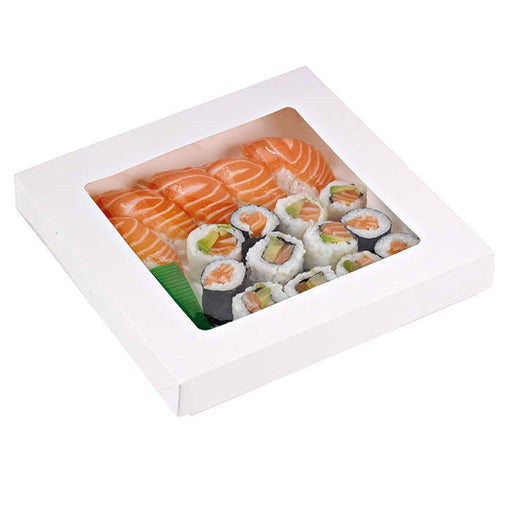 Scatola "Kray" quadrata in cartone bianco con coperchio a finestra - 1450 ml - 20,5 cm x 20,5 cm x 4 cm - 200 unità