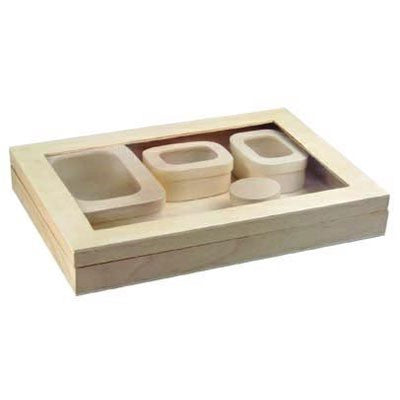 Scatola rettangolare in legno con coperchio a finestra - 37,5 cm x 26,5 cm x 6 cm - 16 unità