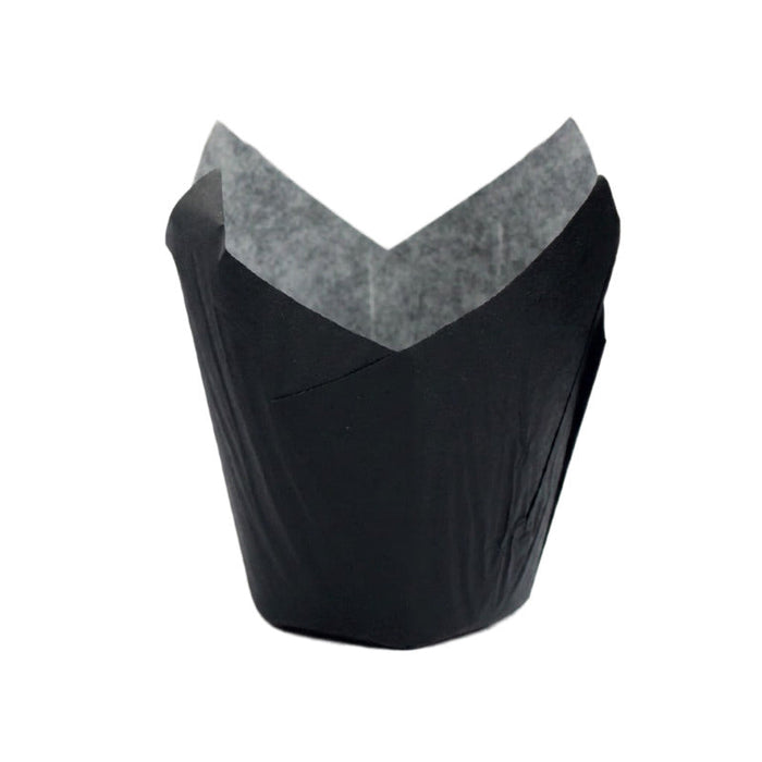 Pirottino da forno tulipano in carta nera antigrasso - Ø base 3 cm - H 6 cm - 1200 unità