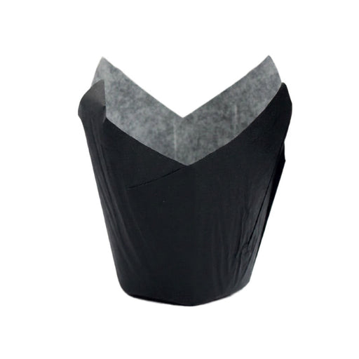 Pirottino da forno tulipano in carta nera antigrasso - Ø base 4,5 cm - H 8 cm - 1200 unità