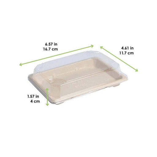 Vaschetta per sushi in polpa di cellulosa con coperchio in PS trasparente "Itto" - 16,5 cm x 11,5 cm x 1,5 cm - 200 unità