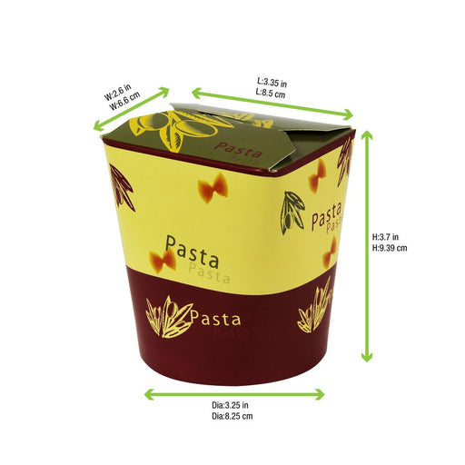 Contenitore in cartone bianco con decoro "Pasta" a base rotonda con chiusura a fessura - 450 ml - Ø 8 cm - H 10 cm - 500 unità
