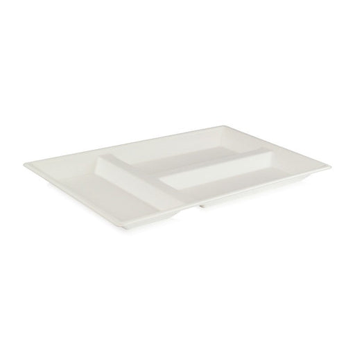 Vassoio pasto bianco in polpa di cellulosa a 3 scomparti - 40 cm x 28 cm x 2,8 cm - 100 unità