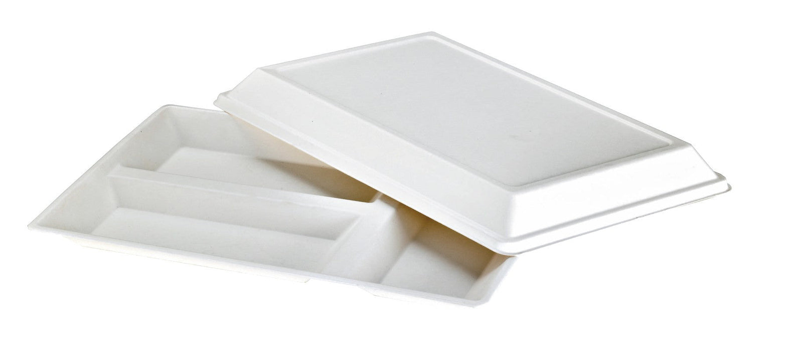 Vassoio pasto bianco in polpa di cellulosa a 3 scomparti - 40 cm x 28 cm x 2,8 cm - 100 unità