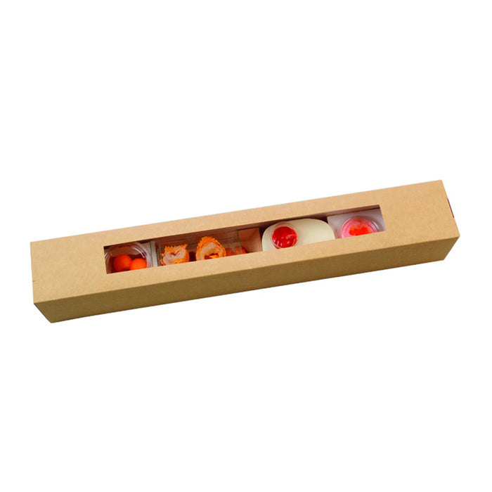 Scatola portapranzo lunga a astuccio in cartone marrone con finestra - 60 cm x 9 cm x 9 cm - 50 unità