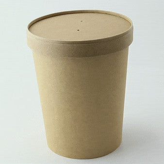 Contenitore in cartone kraft marrone per caldo e freddo con coperchio in cartone - 940 ml - Ø 11,6 cm - H 13,5 cm - 250 unità