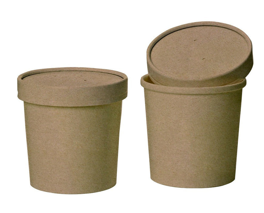 Contenitore in cartone kraft marrone per caldo e freddo con coperchio in cartone - 940 ml - Ø 11,6 cm - H 13,5 cm - 250 unità