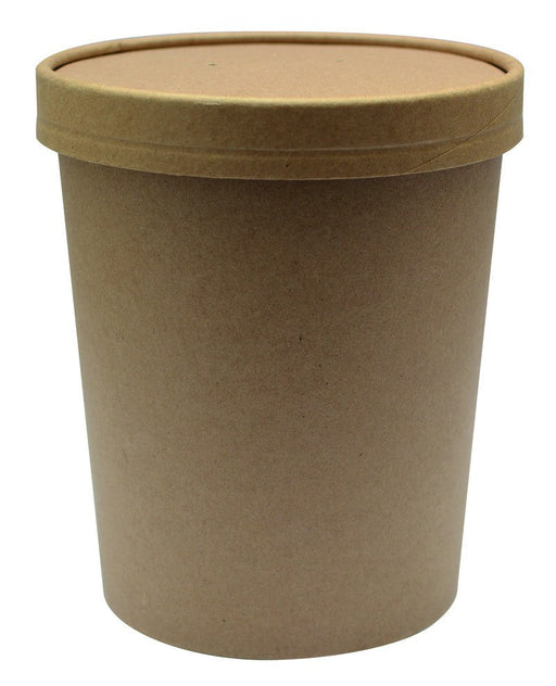 Contenitore in cartone kraft marrone per caldo e freddo con coperchio in cartone - 940 ml - Ø 11,6 cm - H 13,5 cm - 250 unità