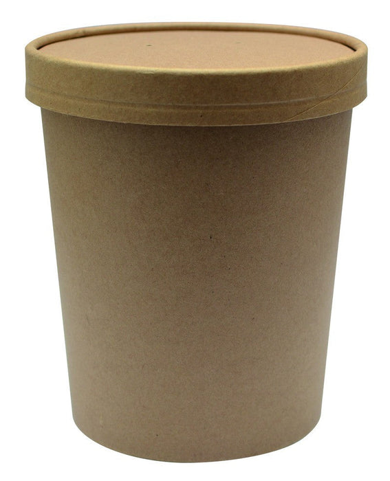 Contenitore in cartone kraft marrone per caldo e freddo con coperchio in cartone - 940 ml - Ø 11,6 cm - H 13,5 cm - 250 unità