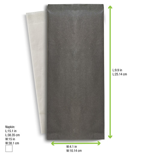 Busta portaposate in carta nera con tovagliolo bianco - 11 cm x 25 cm - 500 unità