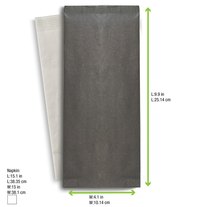 Busta portaposate in carta nera con tovagliolo bianco - 11 cm x 25 cm - 500 unità