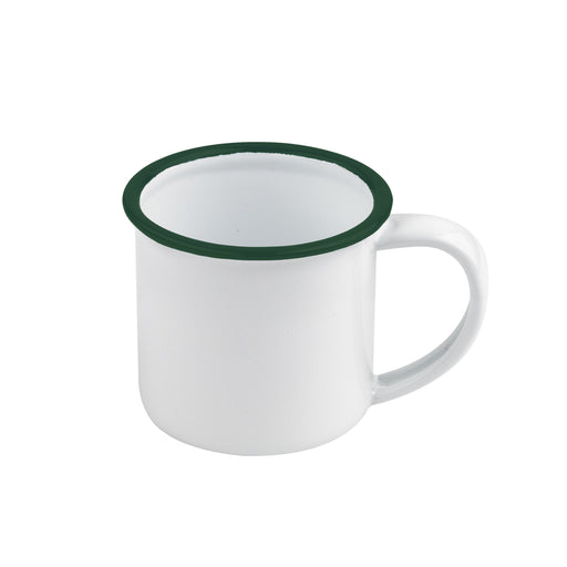 Mini tazza Enamel in acciaio smaltato bianco con bordo verde - 90 ml - Ø 5 cm - H 5 cm - 12 unità