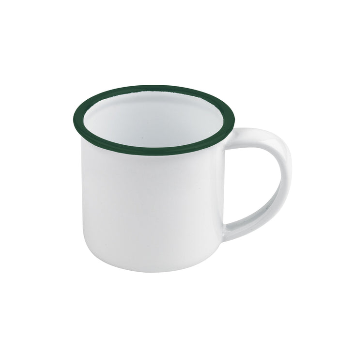 Mini tazza Enamel in acciaio smaltato bianco con bordo verde - 90 ml - Ø 5 cm - H 5 cm - 12 unità