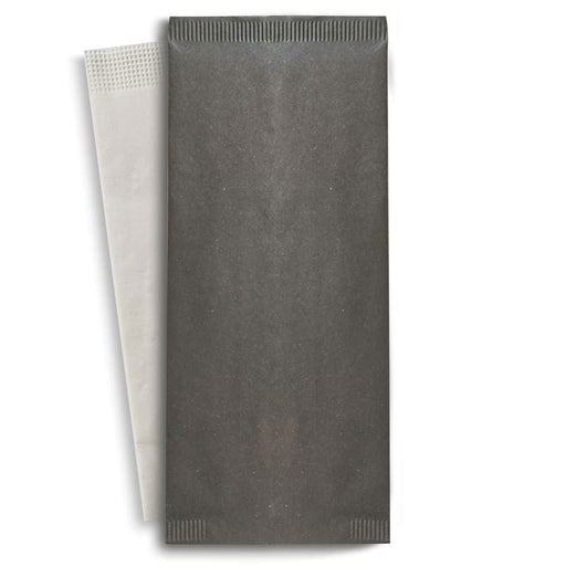 Busta portaposate in carta nera con tovagliolo bianco - 11 cm x 25 cm - 500 unità