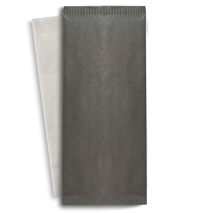Busta portaposate in carta nera con tovagliolo bianco - 11 cm x 25 cm - 500 unità