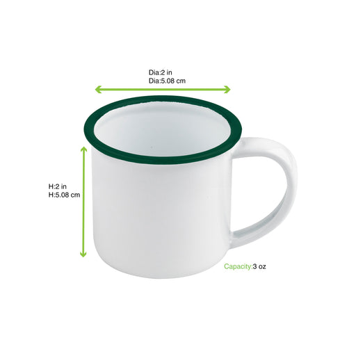 Mini tazza Enamel in acciaio smaltato bianco con bordo verde - 90 ml - Ø 5 cm - H 5 cm - 12 unità