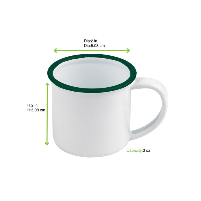 Mini tazza Enamel in acciaio smaltato bianco con bordo verde - 90 ml - Ø 5 cm - H 5 cm - 12 unità