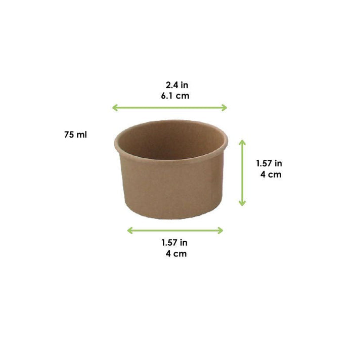 Contenitore in cartone kraft marrone per caldo e freddo - 75 ml - Ø 6,1 cm - H 4 cm - 1000 unità